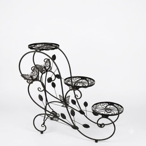 Vintage Metal <b>3</b> <b>Tier</b> Flower <b>Stand</b> Circular Design Indoor Outdoor Garden <b>Plant</b> Display Rustic Style Weather-Resistant Powder - Product Image 1