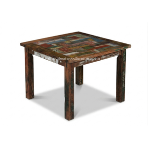 DIVADI Dining <b>Table</b> Java Patchwork KD Leg Square Top <b>Reclaimed</b> Boat Wood Sustainable Design Eco-Friendly For Indoor and Outdoor - Product Image 3