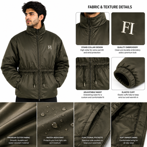 Custom Men's Padded Winter <b>Jacket</b> Stand Collar Adjustable Waist Lightweight Men's <b>Jackets</b> Insulated Outerwear Wholesale OEM ODM - Product Image 5