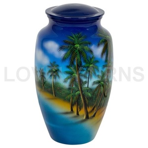 Urna Funeraria Estilo Americano Blanca con Diseño de Palmeras, Capacidad de 200 Pulgadas Cúbicas - Product Image 2