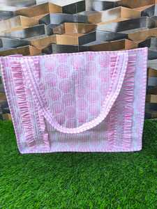 Sac fourre-tout rose en coton, artisanal indien traditionnel, motif floral, couleur unie, élégant, spacieux, léger - Product Image 4