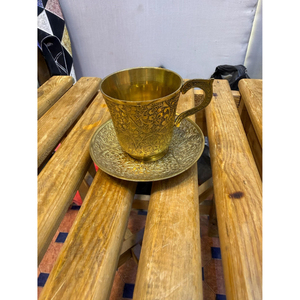 Ensemble de tasses à thé et soucoupes en laiton massif de qualité supérieure, cadeau promotionnel d'entreprise, ensemble de 2 pièces, finition brillante, passe au lave-vaisselle et au micro-ondes - Product Image 5