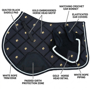 Ensemble de tapis de selle Crossedge Equestrian : Tapis de selle matelassé losanges motif léopard avec voile anti-mouches respirant en crochet et détails de finition à cordon. - Product Image 2