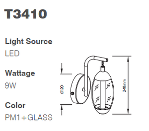 Lumetal Wall <b>Lamp</b> 9W LED Modern Button Control Indoor Middle Glass + Metal 3000K (<b>Warm</b> White) - Product Image 2