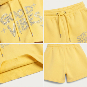 Ensemble de survêtement décontracté deux pièces pour femme : sweat à capuche court en molleton de coton imprimé strass et short - Product Image 6