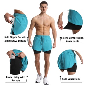 Short ajustable à cordon de serrage pour homme, double couche, avec empeigne en nylon et spandex et bas en polyester, personnalisable avec logo, idéal pour les entraînements de jambes. - Product Image 5