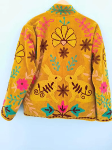 Floral Suzani Embroidered 100% Velvet Bomber Jacket <b>Reversible</b> Boho Vintage Summer Short <b>Coat</b> Free Size Ethnic Wear Wholesale - Product Image 4