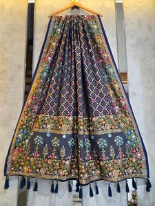Dupatta en georgette khadi pure de qualité supérieure, avec un design lourd de meenakari et des broderies miroir faites à la main, 2,6 mètres, pour tenue ethnique festive. - Product Image 1