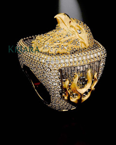 Bague pour homme en argent 925 plaqué or 18 carats avec diamant aigle, diamants de laboratoire taille brillant rond, style hip-hop, pour usage quotidien - Product Image 3