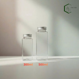300ml Square PET <b>Plastic</b> Bottle with 52mm Aluminum Screw Lid OEM Juice Tea Coffee Beverage Food <b>Packaging</b> Vietnam - Product Image 3