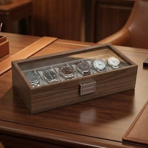 Caja de Madera para 6 Relojes, Estilo Nogal, con Tapa de Cristal, para Colgar, Almacenamiento de Relojes de Lujo, Regalo - Product Image 3