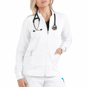 Blouse médicale unisexe à fermeture éclair, en tricot extensible polyester-spandex, pour le personnel infirmier et les professionnels de la santé en milieu hospitalier - Product Image 1