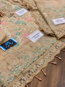 2023 High Quality <b>Beige</b> Chiffon Silk Salwar Kameez Viscose Hand Work and Embroidery Pakistani/Indian Style Hot Selling <b>Dress</b> - Product Image 4