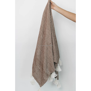 Manta de sofá de algodón hecha a mano con tejido de espiga copetudo y borde con flecos, manta ligera de India - Product Image 2