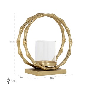 Support de bougie style bambou Golden Stillness, 26 cm de haut, en laiton, décoration d'intérieur - Product Image 1