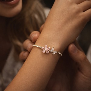 Pulsera de tenis con mariposa y flor de moissanita rosa, chapada en oro de 18K sobre plata de ley, dije de moda para mujer, regalo para fiesta - Product Image 3
