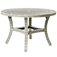 Table basse ronde en bois de luxe personnalisable avec incrustation d'os et de nacre de style moderne pour le salon indien