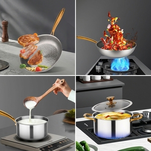 Premium Titanium Cookware Set 8pcs Healthy Non-toxic Uncoated Soup Milk Frying Pan Set with Gold Plated Handles - Product Image 2