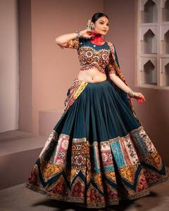 Traditional Muslin Cotton Lehenga Choli Dupatta Digital Print <b>Mirror</b> Work Real Lace Women Diwali Party Wedding Outfit - Product Image 3