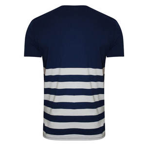T-shirt à rayures nautiques pour homme avec logo personnalisé, rayures horizontales bleu marine et blanc, style marin, coton, manches courtes, décontracté, style marine - Product Image 2