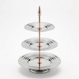 Plateau décoratif Chakori à trois niveaux en acier inoxydable SS304 fait main de 25 cm avec faces cannelées or rose pour la maison, l'hôtel et le bureau - Product Image 1