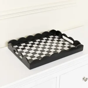 Plateau de service rectangulaire festonné monochrome en laque massif, fait main, nouveau design, compatible lave-vaisselle, qualité commerciale, OEM ODM - Product Image 2