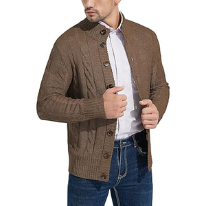 Cárdigan de Punto Marrón para Hombre, Manga Larga, Cierre de Botones, Color Sólido, Corte Regular, Suéter de Invierno 100% Acrílico - Product Image 4