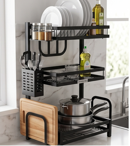 3 Tier Black Polished Metal Spice <b>Rack</b> With <b>Storage</b> Shelves <b>Kitchen</b> Organizer for Cabinet Counter Pantry Home And Garden Use - Product Image 2