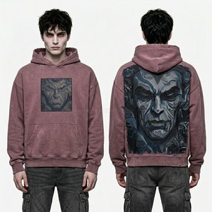 เสื้อฮู้ดซิปเต็มตัวสีเทาอ่อน พิมพ์ลายกราฟิกใบหน้าแบบนามธรรม สำหรับผู้ชาย เสื้อสตรีทแวร์ผ้าฟลีซหนานุ่ม ผลิตโดยผู้ผลิตเสื้อฮู้ดซิป - Product Image 5