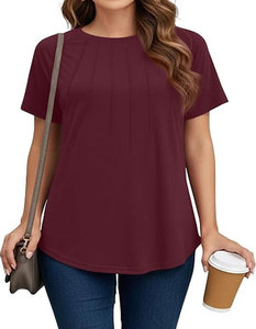 เสื้อยืดแขนสั้นลำลองสำหรับฤดูร้อน คอกลม จับจีบ แต่งระบาย ทรงหลวม แฟชั่นทันสมัย - Product Image 1