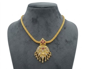 Divyoro Classic 24K Gold Plated Copper Alloy <b>Necklace</b> <b>Ruby</b> Diamond Flower Pendant Orissa Women's Anniversary Engagement Wedding - Product Image 2