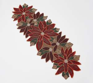 Napperon de table en perles de verre avec motif de feuilles de houx vertes et nœud rouge, idéal pour la décoration de centre de table de salle à manger pour les fêtes de Noël - Product Image 2