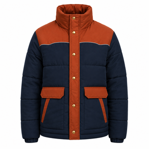 Chaqueta Acolchada Gruesa y Cálida para Hombre al por Mayor, con Bloques de Color, Relleno de Poliéster, Ribete Reflectante, Cierre de Cremallera, Estilo Urbano, Personalizable - Product Image 1