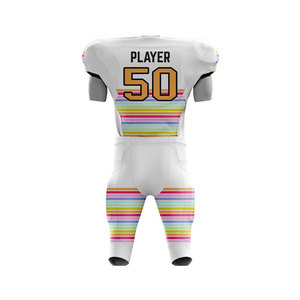 Uniforme de football américain personnalisable pour hommes, ensemble ajusté avec maillot et pantalon sublimés, anti-transpiration, motif rayé blanc - Product Image 3