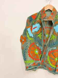 <b>Ladies</b> Suzani Embroidered Cotton <b>Jacket</b> Traditional Ethnic Floral Design Long Sleeve <b>Lightweight</b> Bohemian Outerwear For Women - Product Image 3