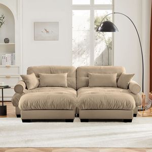 Divano Moderno Oversize a 2 Posti in Velluto con Poggiapiedi, Braccioli Imbottiti e Cuscino Lombare - Cuscini Decorativi Inclusi per Soggiorno - Product Image 3