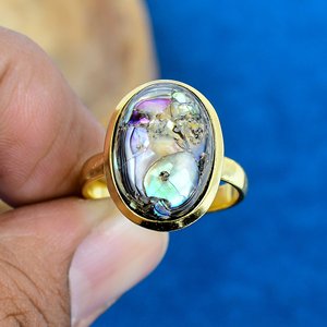 Natural <b>Abalone</b> <b>Shell</b> Oval Cab Gemstone 18k Gold Plated Bezel Handmade Fusion Ring For Women - Product Image 4