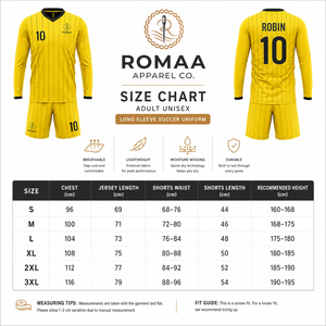 Ensemble Maillot de Foot Personnalisé Jaune et Noir à Manches Longues, Short et Chaussettes, Rayures Fines, Tenue d'Équipe, Fabrication OEM, Qualité Supérieure pour Jour de Match - Product Image 3