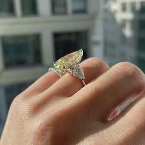 3 CT Yellow Pear Lab Grown Diamond Three Stone <b>Ring</b>, IGI Certified, <b>14K</b> <b>Gold</b> <b>Ring</b> - Product Image 3