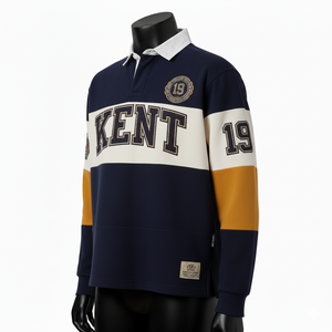 Chemise de rugby en molleton de coton respirant avec patchs décoratifs, manches longues, poids lourd, pour hommes, OEM ODM, vente en gros - Product Image 6