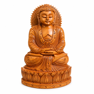 Estatua de Buda de Madera Hecha a Mano |   Escultura de Buda Meditando para Decoración de Oficina en Casa, Decoración de Meditación, Diwali, Boda, Diseño Zen Asiático - Product Image 1