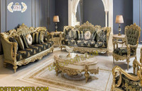 Ensemble de canapés en teck sculpté à la main, style italien moderne, finition dorée luxueuse, meubles de salon pour grandes maisons