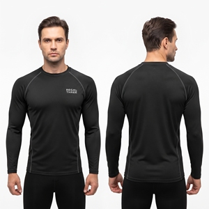 Mens Custom Logo Printed Rash Guard Crew Neck <b>Top</b> UV Protection Swimwear Rash Tee <b>Long</b> <b>Sleeve</b> Anti-UV Beach Wear Compression Tee - Product Image 2