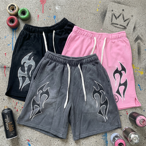 Shorts de bain décontractés pour hommes OEM Hell Star 2024, style rétro, en satin tricoté, avec motif lettres sur le devant, séchage rapide, respirant, fermeture à cordon de serrage - Product Image 1