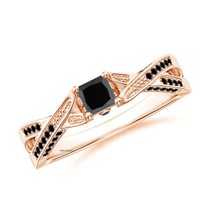 Anillo Negro con Corte Princesa Natural para Mujer, Oro de 10K, 14K, 18K, Plata 925, 935, Joyería de Lujo para Compromiso, Boda, Fiesta, Chapado en Rodio - Product Image 2