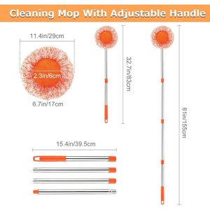 Adjustable 61-Inch Cleaning <b>Mop</b> with 360 Degrees Rotation 4 Reusable Heads 2 Fabric <b>Wall</b> <b>Mop</b> for Floor Cleaning - Product Image 3