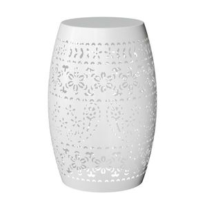 White 9.4\" Steel Patio End <b>Table</b> Round Hollow <b>Drum</b> <b>Side</b> Accent <b>Table</b> for Indoor and Outdoor Use - Product Image 4