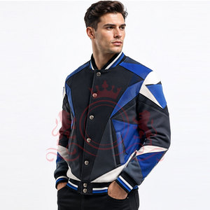 Veste Letterman pour homme, coupe classique, col rabattu, fermeture boutonnée, color-block, en vente - Product Image 3