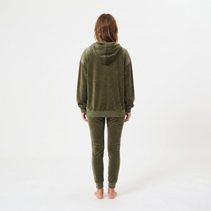 Ensemble de survêtement d'hiver pour femme en mélange de velours, sweat-shirt zippé oversize uni et pantalon à jambe slim à taille élastique, vente en gros - Product Image 2