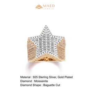 Moissanite Ring Mens Star Signet Ring <b>Rose</b> Gold Plated Sparkling Baguette Stone Fashion Jewelry Gift for Men Daily Wear <b>Top</b> Pick - Product Image 6